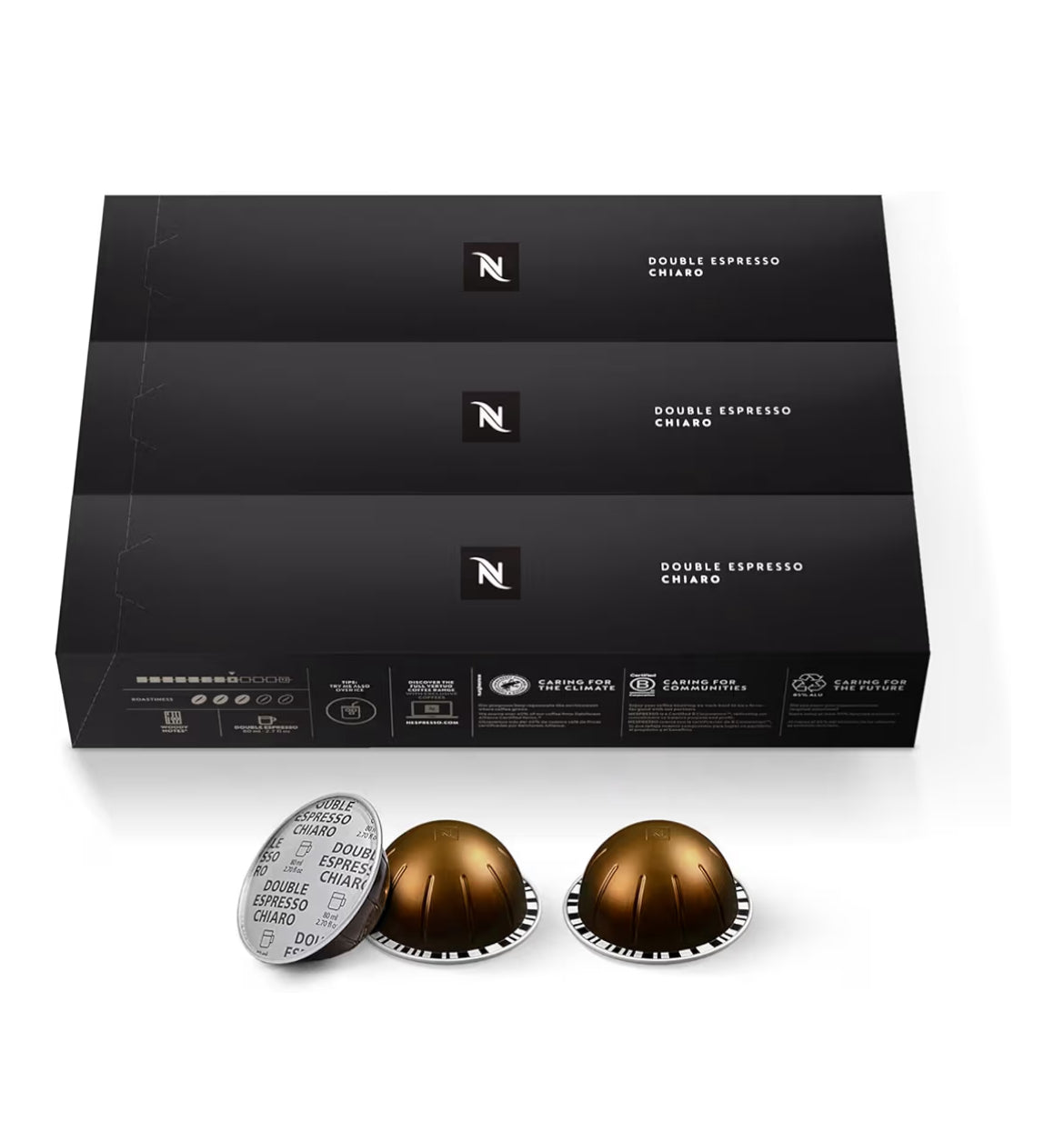 Nespresso Kapsules Vertuo, Dubbele Espresso Chiaro, Medium Roes Espresso Koffie, Brousels 80ml. - 30 Kapsules Koffie