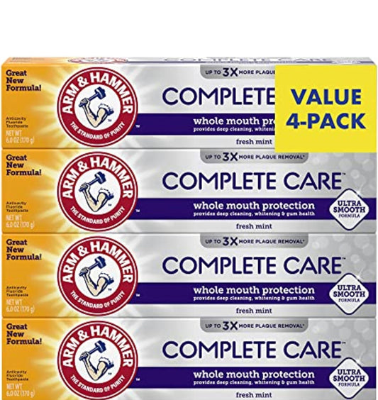 ARM & HAMMER Complete Care Tandepasta, Tandeverligting met Koeksoda - Fluoried Vars Munt Geur (Pak van 4)