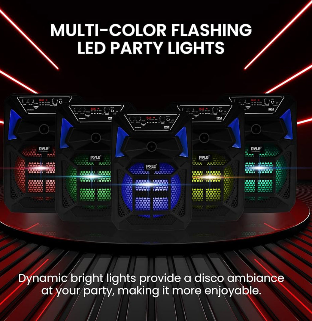 Draagbare Bluetooth PA Luidsprekerstelsel – 400W Draagbare Bluetooth Buitelewe Luidspreker PA Stelsel met Mikrofooninvoer, Partytjieligte, MP3/USB SD Kaartleser, FM Radio, Rolwiele – Mik, Afstandsbeheer – PPHP82SM