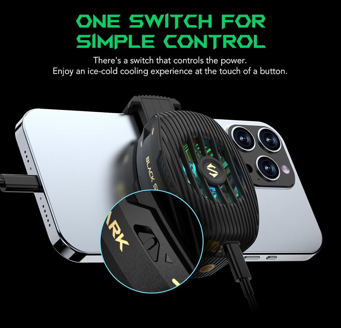 Black Shark Phone Cooler for Gaming FunCooler 4, Wired Mobile Phone Cooling Fan Lightweight Quiet with RGB Light