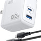 INIU 65W USB C Charger, PD QC 3.0 Fast Charging Type C Wall Charger Block, 2 Ports USB-C Power Adapter for iPhone 16 15 14 Pro Max iPad Pro AirPods Samsung S23 Google Pixel Tablet Switch, White