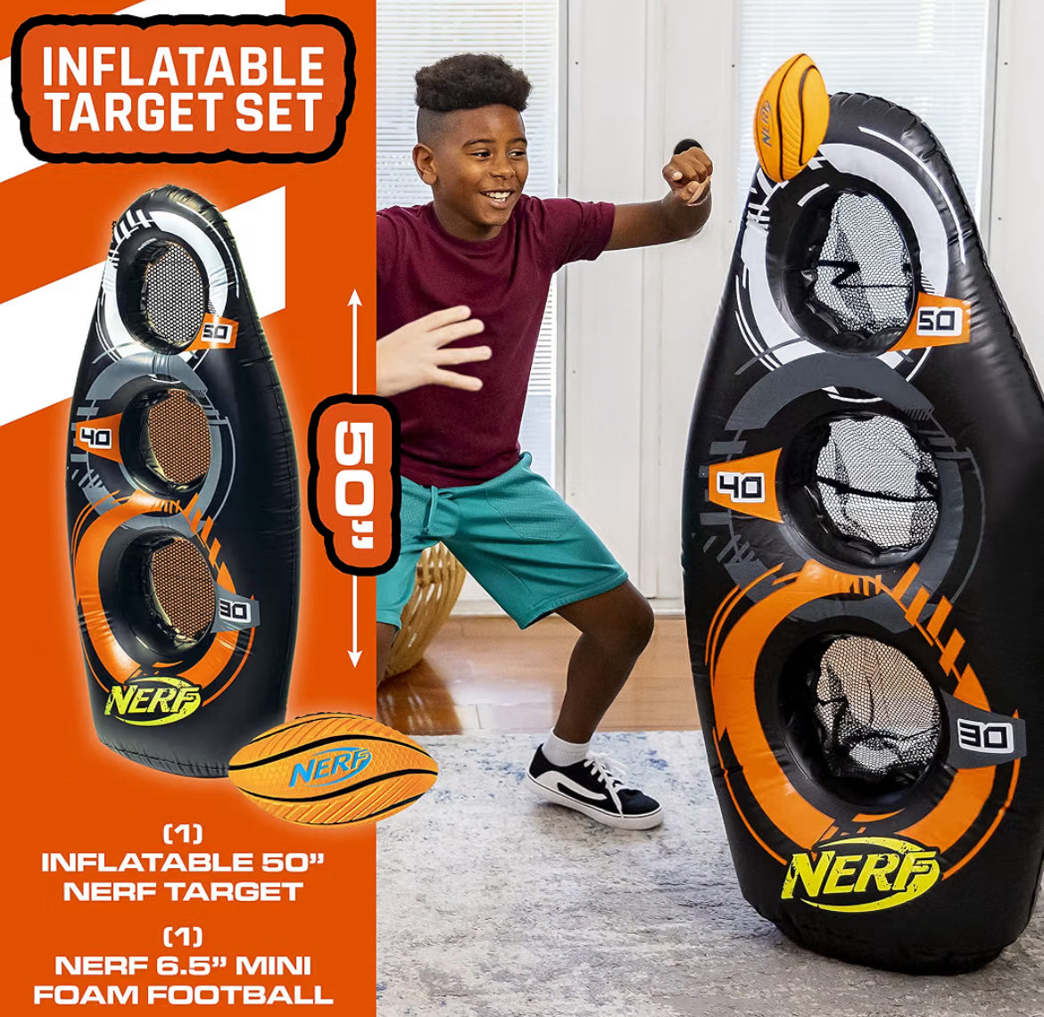 NERF Inflatable Target Set - Proshot Kids Football Blaster Game Set - 50" Standing Pop Up