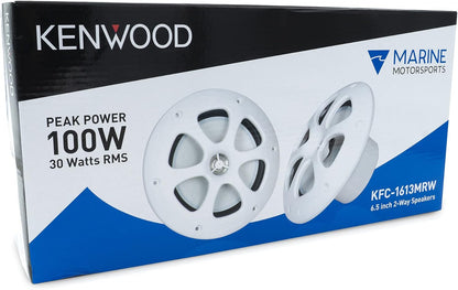 Kenwood KFC-1613MRB/W 6.5 Duim 2-Rigting Koaksiale Waterdigte Mariene/Motorsport/Motorluidsprekers, Paar, 4 Ohm, 100 Piek Watt (Wit)