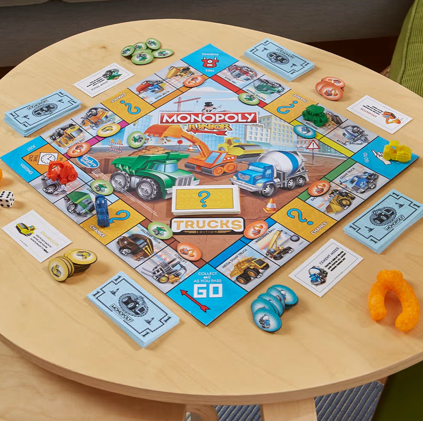 Monopoly Junior Trucks Edition Board Game for Kids Ages 5+, 2-4 Player Kids Games