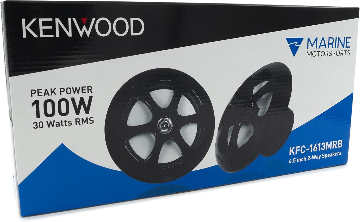 Kenwood KFC-1613MRB/W 6.5 Duim 2-Rigting Koaksiale Waterdigte Marine-/Motorsport-/Motorluidsprekers, Paar, 4 Ohm, 100 Piek Watt (Swart)
