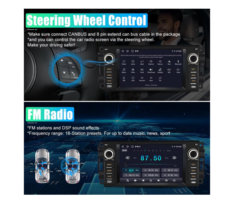 Car Stereo Replacement Support Carplay Android Auto Built in Bluetooth WiFi - for Jeep Wrangler JK 2007-2018 Dodge RAM 1500 2500 3500 2009-2012