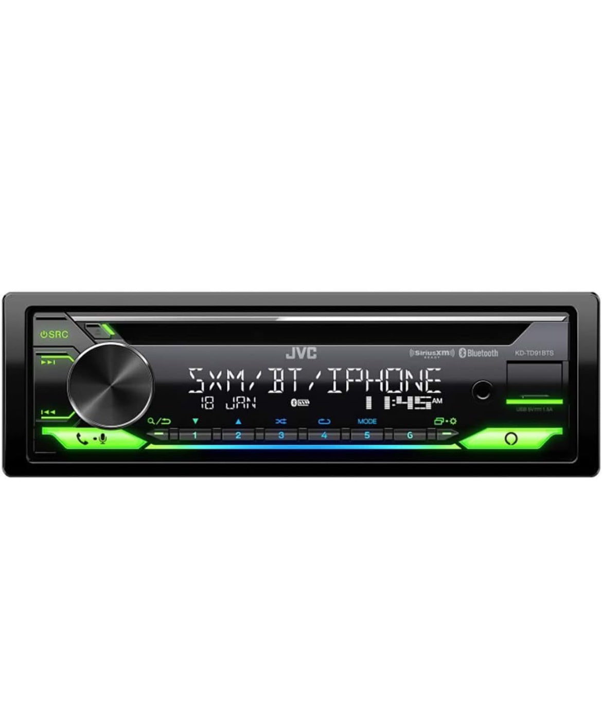 JVC KD-TD91BTS Bluetooth Car Stereo Receiver with USB Port – 2-Line LCD Display, AM/FM Radio – CD and MP3 Player - Amazon Alexa Enabled – Single DIN - 13-Band EQ (Black)