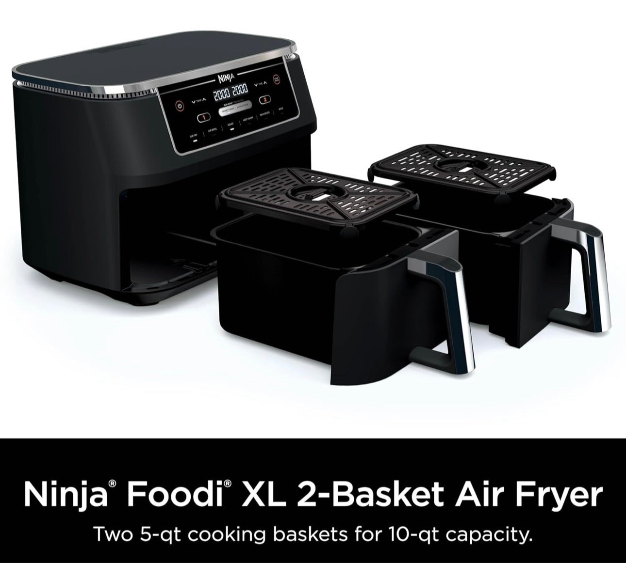 Ninja Air Fryer Finish Cooking Multiple Foods at the Same Time 6-in-1  (Air Fry, Broil, Roast, Keep Warm, Dehydrate, Bake) - 5 QT Baskets (DZ302)