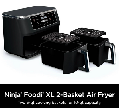 Ninja Air Fryer Voltooi Gaarmaak van Verskeie Kosse Terselfdertyd 6-in-1 (Lugbraai, Braai, Rooster, Hou Warm, Ontwater, Bak) - 5 QT Mandjies (DZ302)