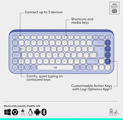 Logitech POP ICON Combo, Bluetooth-sleutelbord en -muiskombo, Gemaklike Tik, programmeerbare Sleutels en Knoppies, Stil klikke, Maklike Wisseling tot 3 Toestelle - Pers