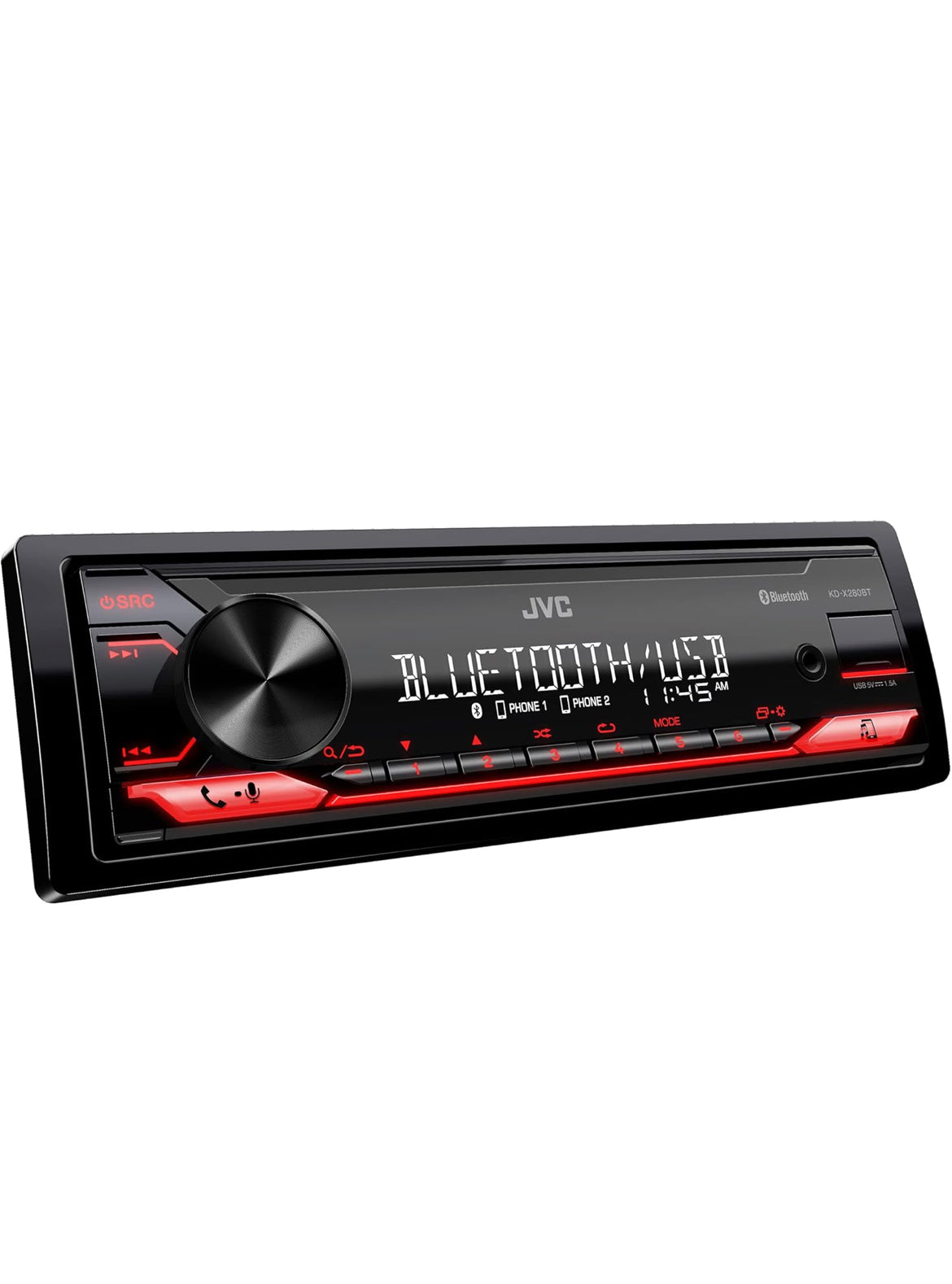 JVC KD-X280BT Bluetooth Motorstereo met USB-poort – AM/FM-radio, MP3-speler, hoëkontras LCD, 50 Watt, Verwyderbare Voorpaneel – Enkel DIN – 13-band EQ