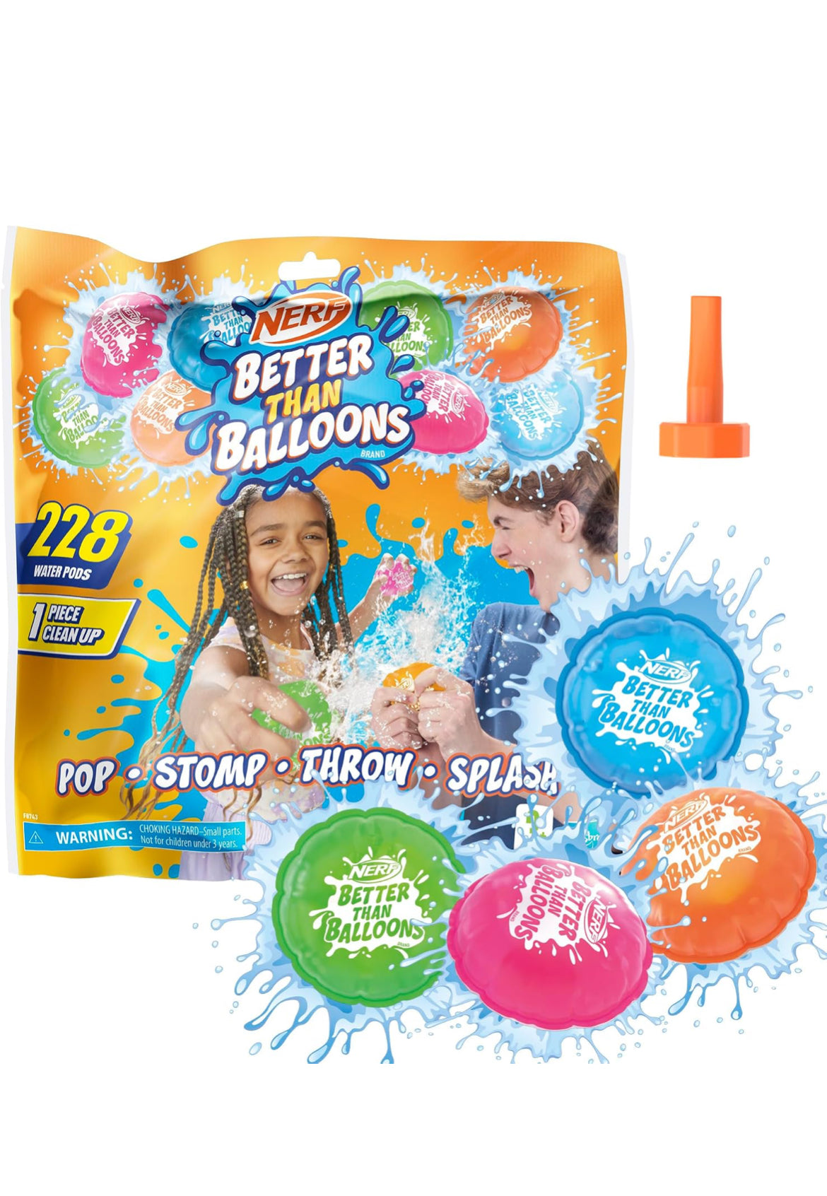 NERF Better Than Balloons Water Toys, 228 Pods, Easy 1 Piece Clean Up, Lots of Ways to Play, Backyard Water Fun, Gifts for Kids, Ages 3+