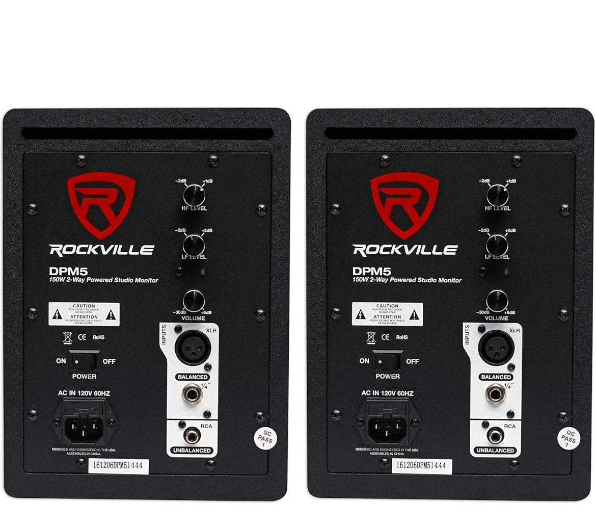 Rockville 2 DPM5W Dual Powered 5.25" 300w Active Recording Studio Monitors+Pads