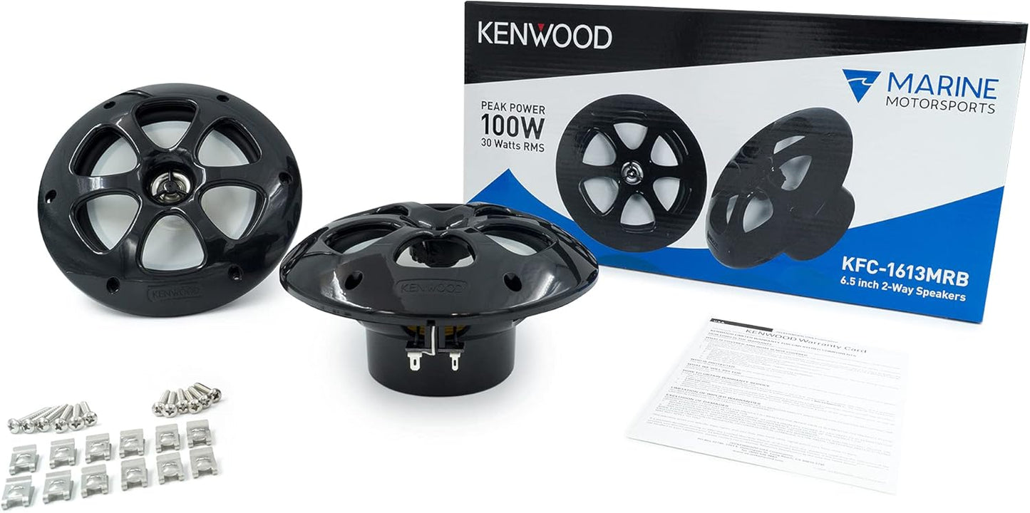 Kenwood KFC-1613MRB/W 6.5 Duim 2-Rigting Koaksiale Waterdigte Marine-/Motorsport-/Motorluidsprekers, Paar, 4 Ohm, 100 Piek Watt (Swart)