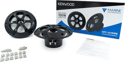 Kenwood KFC-1613MRB/W 6.5 Duim 2-Rigting Koaksiale Waterdigte Marine-/Motorsport-/Motorluidsprekers, Paar, 4 Ohm, 100 Piek Watt (Swart)