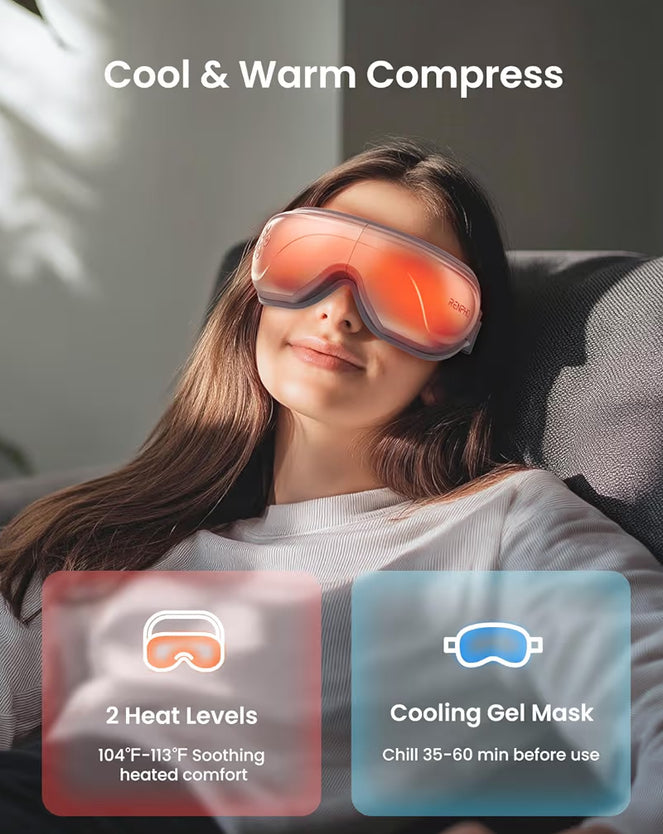 Eyeris 2 Eye Massager with Heat and Cooling,Heated Eye Mask for Reduce Strain Improve Sleep - Silver No Voice Control