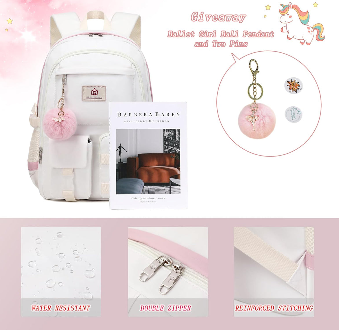 Backpack for Girls Laptop Backpacks 15.6 Inch College Cute Bookbag Anti Theft Primary Elementary School Bag Casual Daypack for Students Teens Girl Women (Beige)