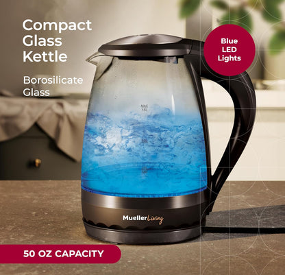 Glas Ketel 1.5L 1500W LED Lig Elektriese Teeketel Outomatiese Afskakeling met SpeedBoil Tegnologie en Droogkookbeskerming