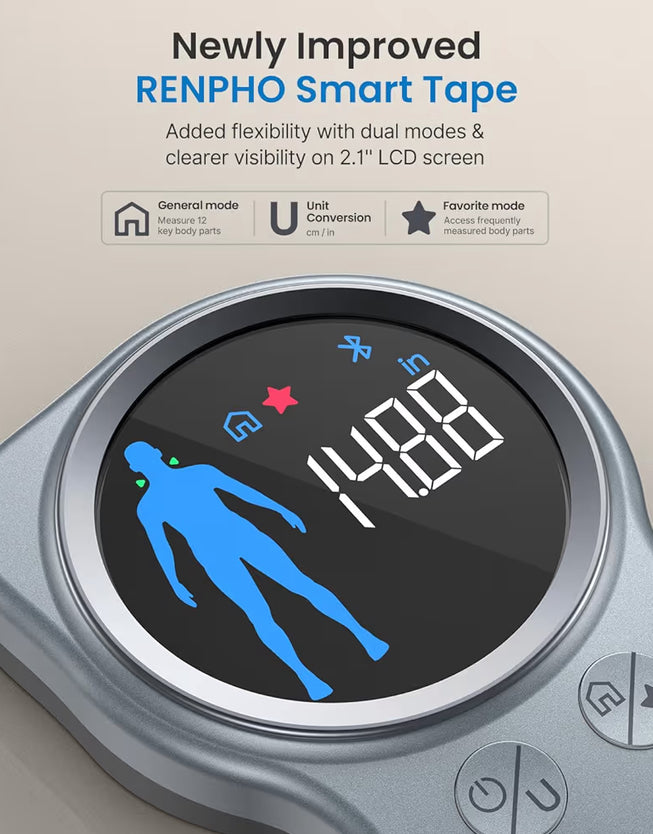 Smart Tape Measure w/ Large Display, Bluetooth Body Measuring with App for Weight Loss, Fitness Shape