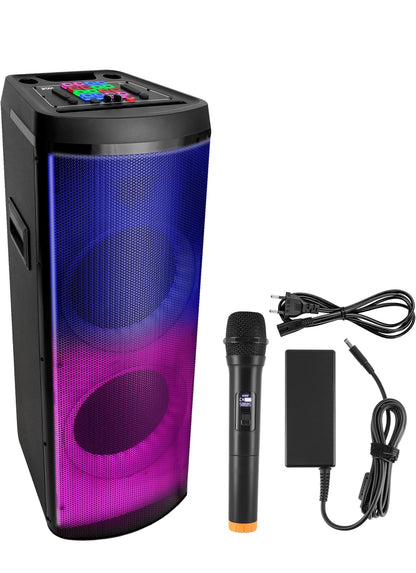 Herlaaibare Bluetooth Draagbare PA Partytjie Luidspreker - 600W Dubbel 12” Binne-/Buitelug BT Karaoke Oudiostelsel, TWS, X-Bas Funksie, Flitsende Partytjie Vlamligte, MP3/USB/AUX/FM Radio, Drahandvatsel