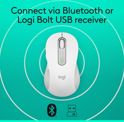 Logitech Wireless Muis Signature M650 L Volgrootte - Groot Hande, Stil Kliek, Aanpasbare Knoppies, Bluetooth, rekenaar/Mac/Chromebook - Off-White, Regshandig, Groot