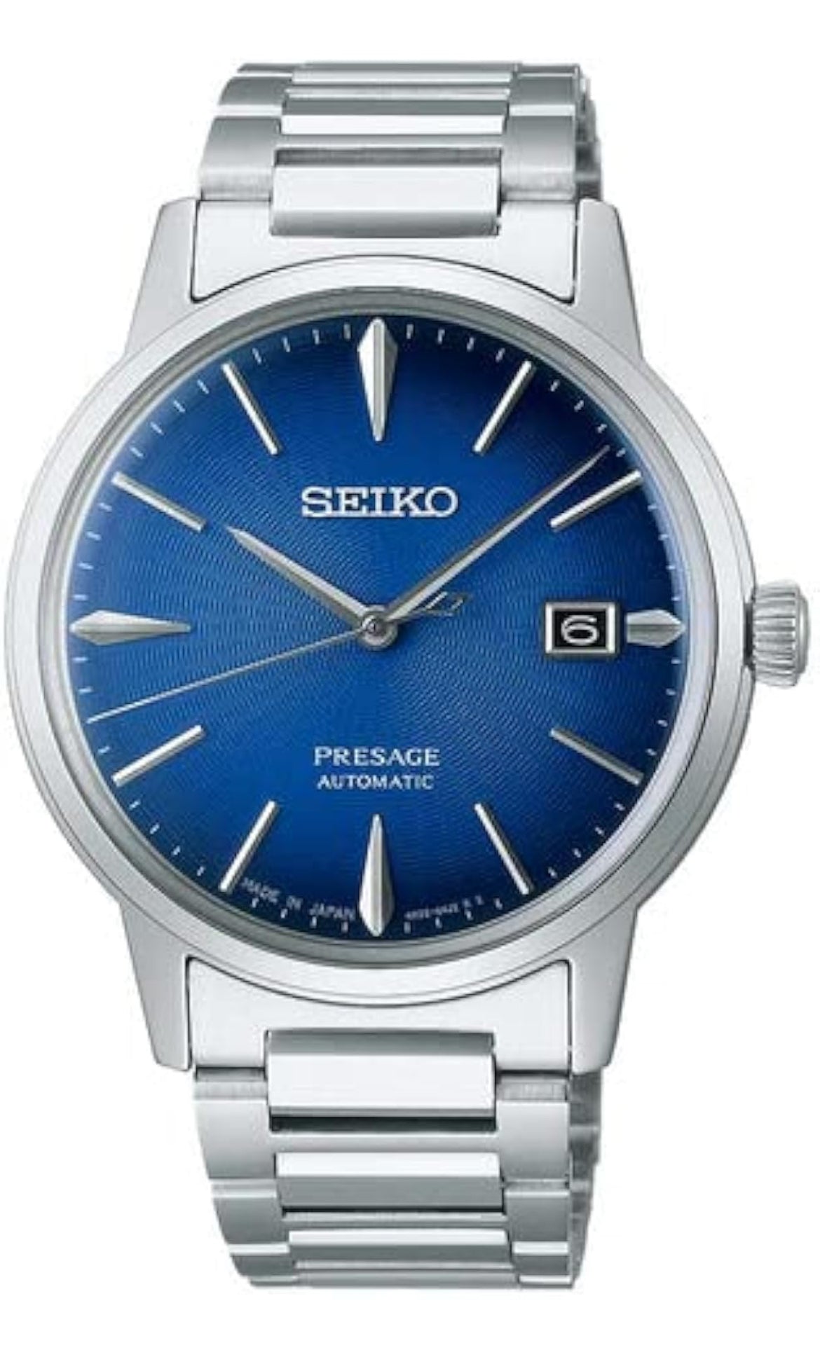 SEIKO Outomatiese Horlosie vir Mans - Presage Versameling - Lewendige Blou Wysplaat met Datumkalender, Vlekvrye Staal - Waterbestand 50M