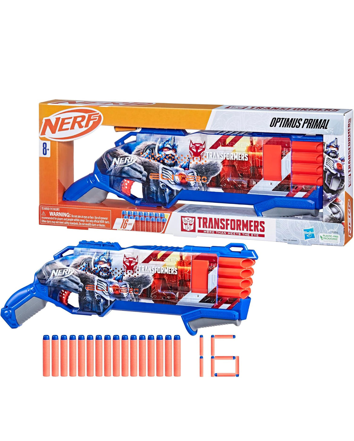 NERF Transformers Optimus Primal Dart Blaster, 16 Nerf Elite Darts, Pump Action, Toy Foam Blasters for 8 Year Old Boys & Girls & Up