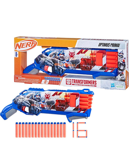 NERF Transformers Optimus Primal Dart Blaster, 16 Nerf Elite Darts, Pump Action, Toy Foam Blasters for 8 Year Old Boys & Girls & Up
