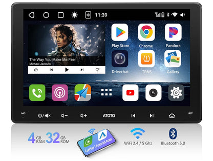 9" Dubbel-Din Kar Stereo Draadloos CarPlay & Android Auto QLED Raakskerm, Dubbele Bluetooth, GPS Nasporing