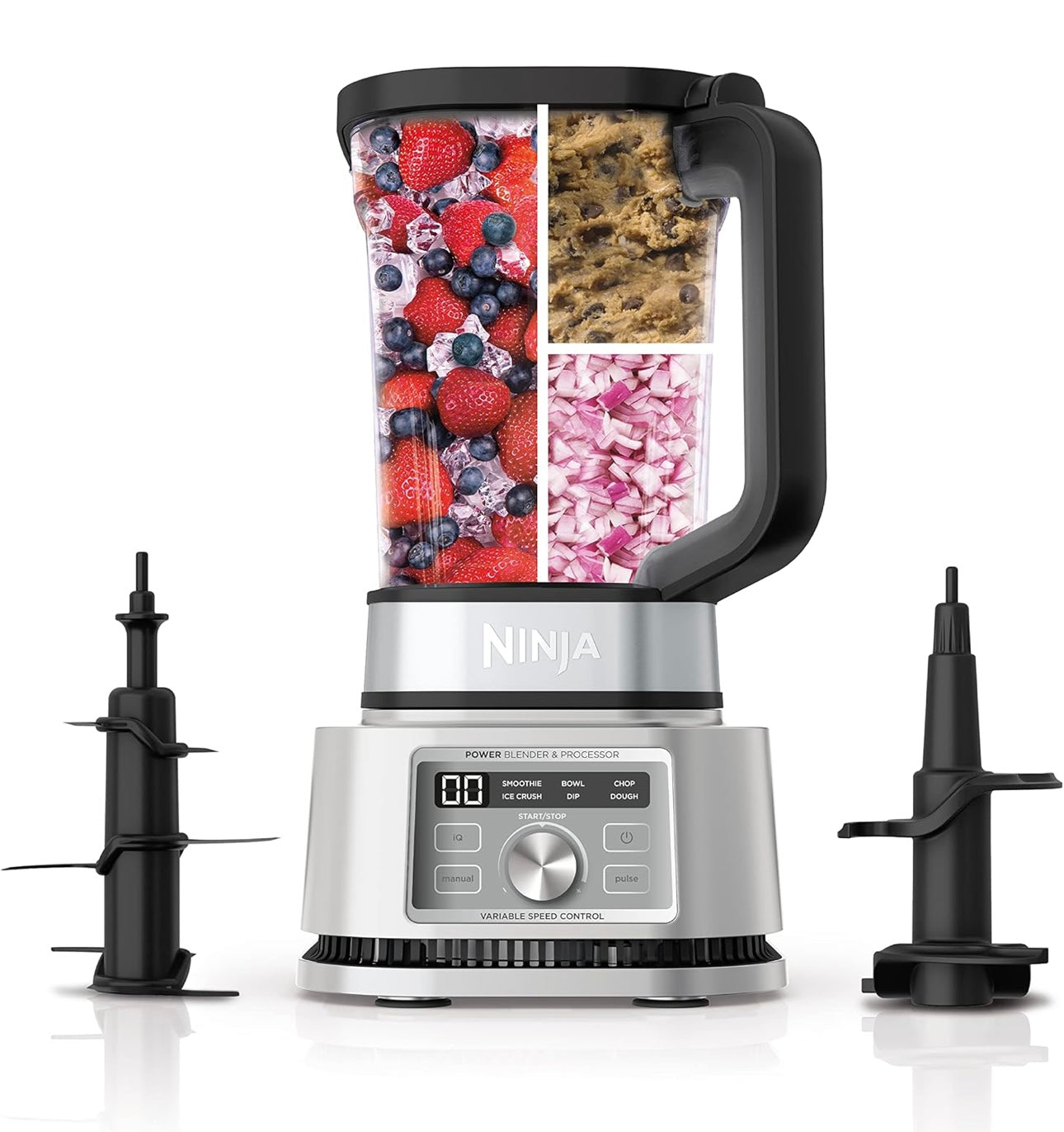 Ninja Foodi SS201 Power Blender & Processor. 3-in-1 Crushing Blender, Dough Mixer, and Food Processor 1400WP smartTORQUE 6 Auto-iQ Presets