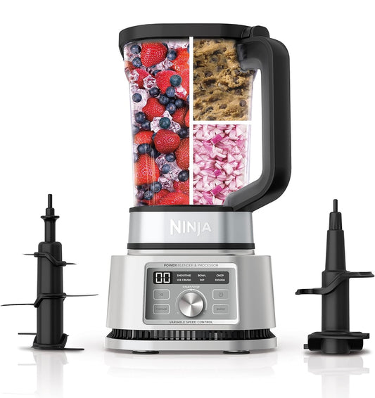 Ninja Foodi SS201 Power Blender & Processor. 3-in-1 Vergruiser-blender, Deegmenger en Voedselverwerker 1400W slimWRINGKRAG 6 Auto-iQ Terugstellings