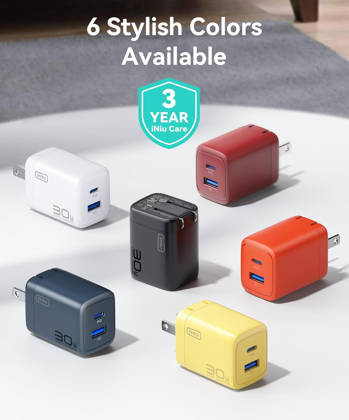 INIU 30W USB C Charger, 2-Pack PD QC 3.0 Dual Port Fast Charging, Type C Charger Block with 5ft USB-C Cable, GaN Tech Type C Power Adapter for iPhone 16 15 14 Pro Max Samsung S24 S23 S22 Ultra, White