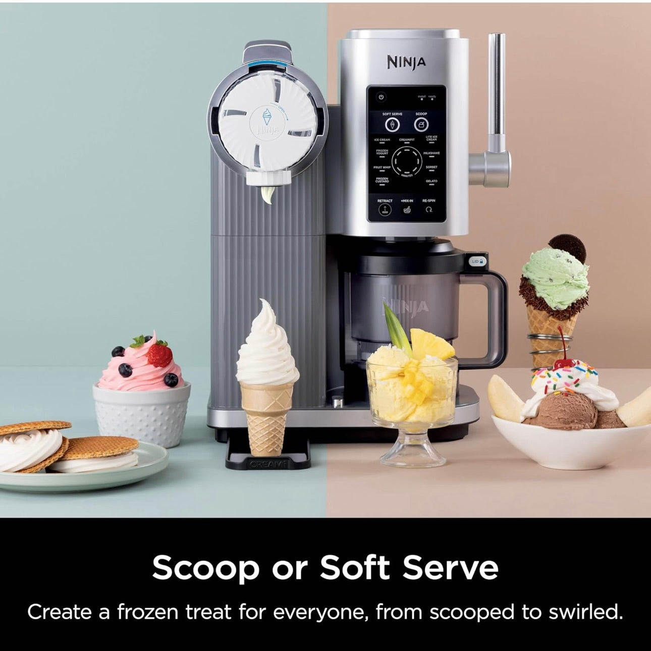 Ninja Swirl by CREAMi Ice Cream and Soft Serve Maker Low Calories Program & More, 13-in-1, Soft Serve Handle, (2) CREAMi Swirl 16oz Pints - NC701