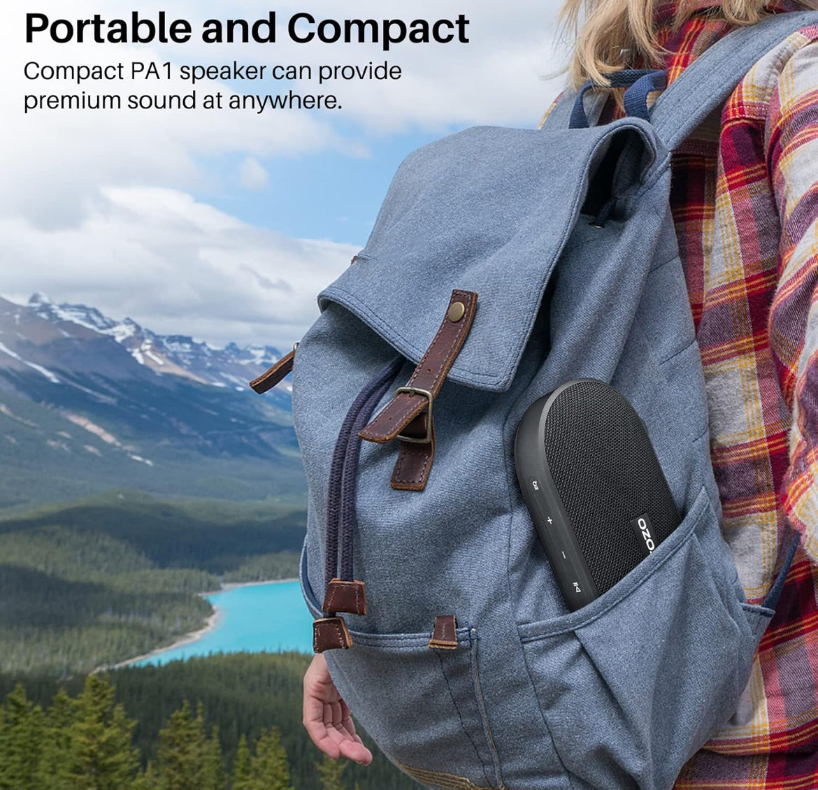 PA1 Bluetooth Portable Speaker Built-in Microphone Stereo Sound, 25H Playtime, IPX7 Waterproof - Matte Black