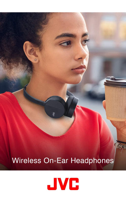JVC HA-S23W Draadlose Koptelefoon - Oor-Oor Bluetooth Koptelefoon, Opvoubare Platte Ontwerp, 17-Uur Lange Batterylewe (Swart)