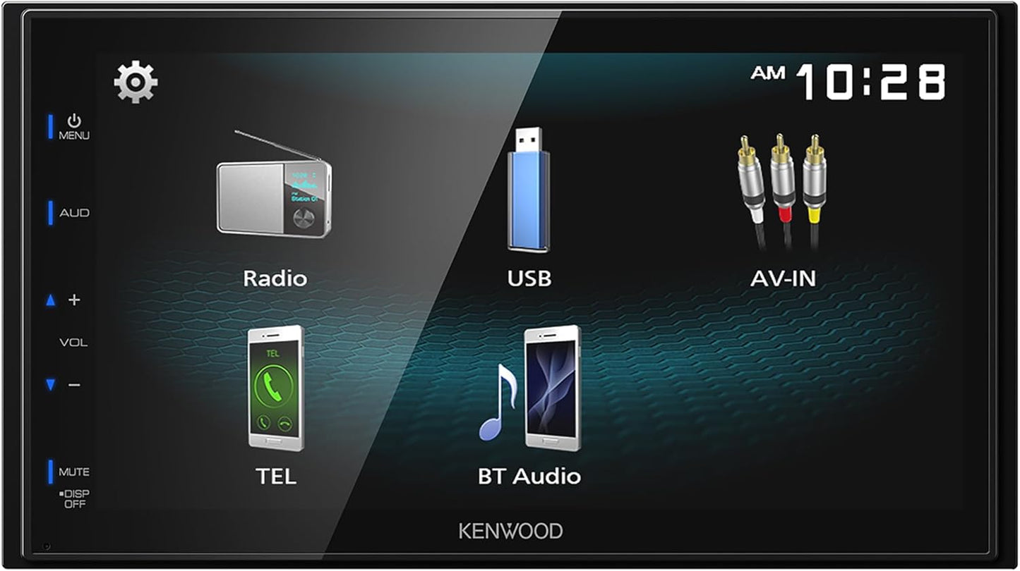 Autoradio KENWOOD DMX115BT double DIN (45W x 4 canaux), écran tactile 6,8", unité centrale avec double connectivité Bluetooth, USB, A/V et radio AM/FM, lecteur multimédia élégant avec fonction de recopie d'écran USB