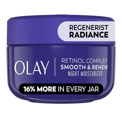 Olay Retinol Gesigbevogtiger, Gladslyp & Hernu Room vir Vroue, Sonder Reuk – Anti-Veroudering, Anti-Rimpel, Maak Fyn Lyne Glad, Verstrakking, Verheldering – Herwinbare Volhoubare Eko-Fles, Nie-Ghrieserig, 56 g