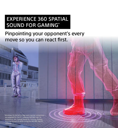 Sony INZONE H5 Koordlose Spelkoptelefoon, 360 Ruimtelike Klank, 28 Uur Battery, 2.4Ghz Koordloos en 3.5mm Oudiokontak – Swart
