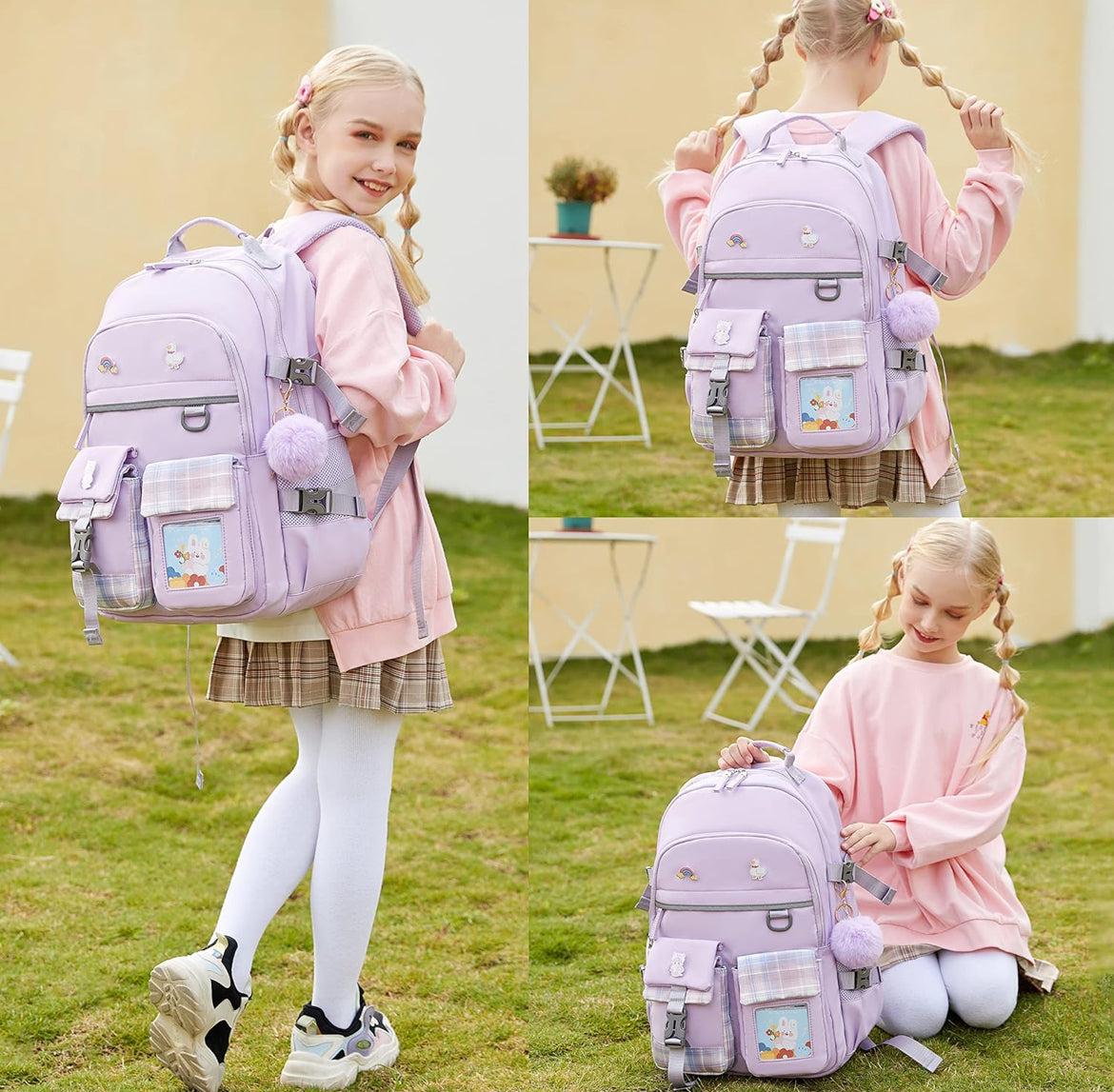 Backpack for Girls, 15.6 Inch Laptop School Bag Kids Kindergarten Elementary College Backpacks Large Bookbags for Teen Girl Women Students Casual Travel Daypacks (Purple)