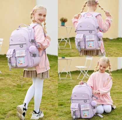 Backpack for Girls, 15.6 Inch Laptop School Bag Kids Kindergarten Elementary College Backpacks Large Bookbags for Teen Girl Women Students Casual Travel Daypacks (Purple)