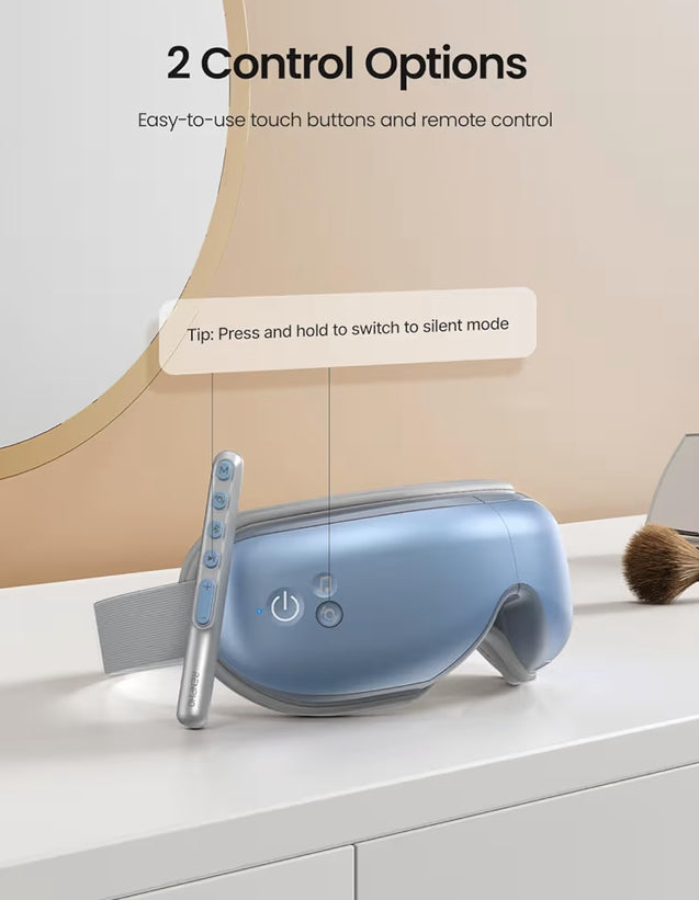 New Eye Massager w/ Heat Eyeris  with Remote, Compression, Silent Mode, Bluetooth, Heated Sleep Mask for Strain Relief (Blue)