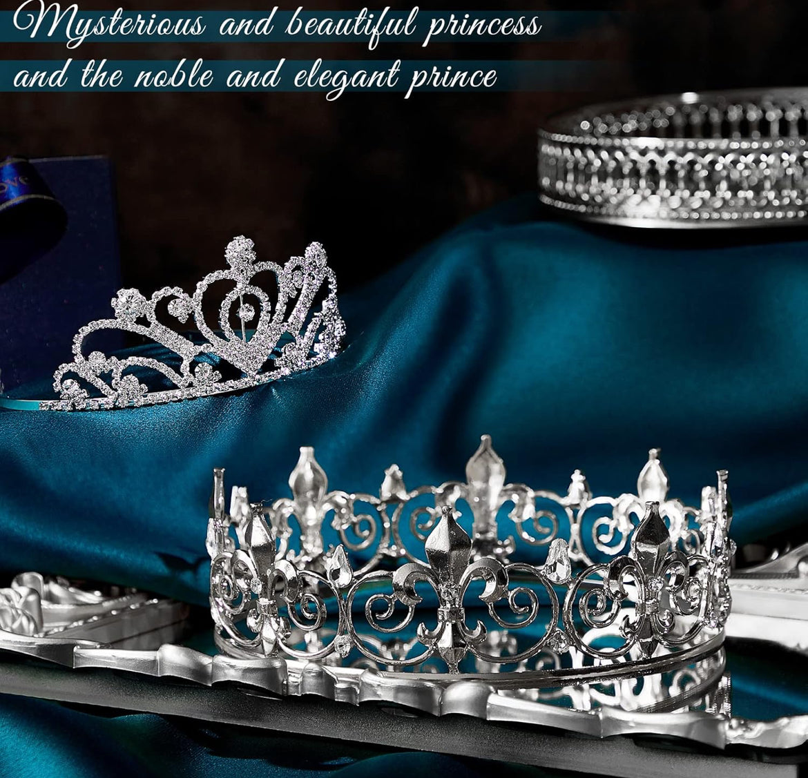 2 Stuks Homecoming King Kroon Metaal Kristal Koninklike Tiara Kroon vir Mans Vroue Bruidegom Bruid Prinses Trou Halloween