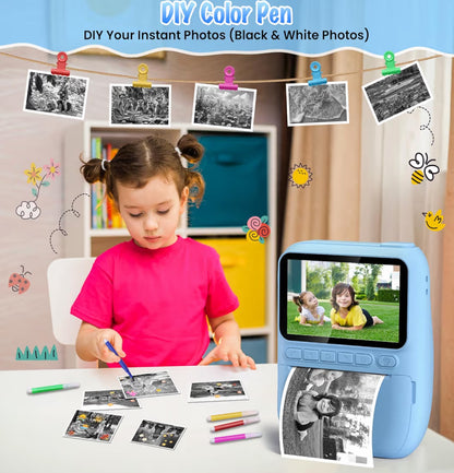 Kitsdruk-kamera 3.0" HD 32MP Kinders 1080P met 3 Rolletjies Drukkerpapier 32GB SD Kaart (Blou)