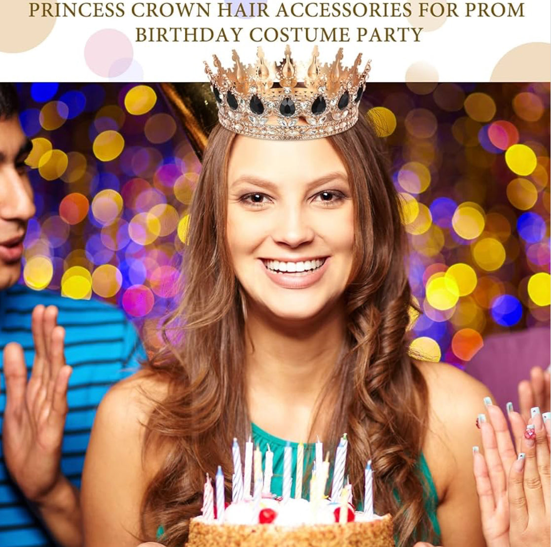 2 Stuks Prom Koning en Koningin Krone vir Mans Vroue Koning Koningin Krone Tiara met Strass vir Trou Verjaarsdag Grad (Swart Goud, Swart Styl)