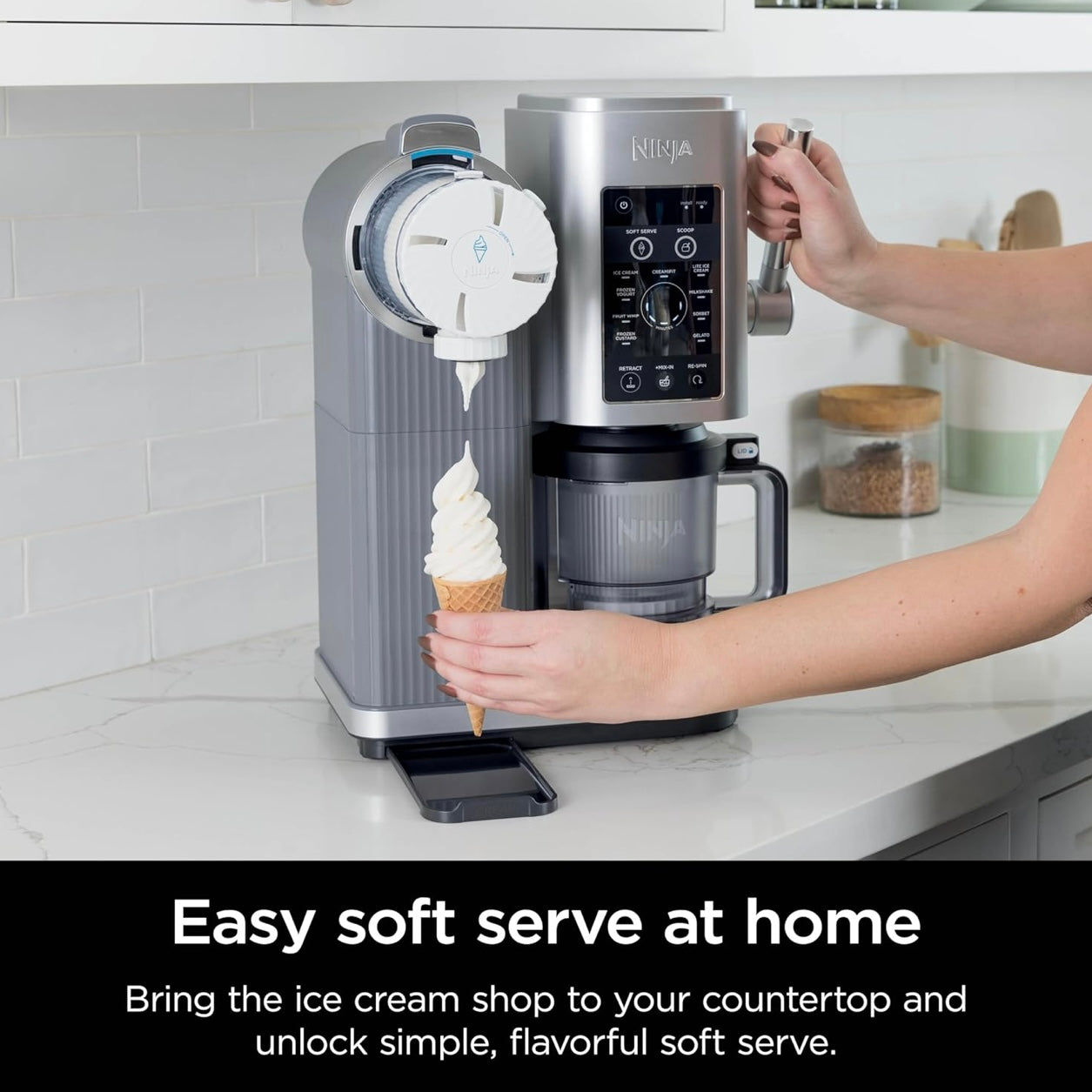 Ninja Swirl by CREAMi Ice Cream and Soft Serve Maker Low Calories Program & More, 13-in-1, Soft Serve Handle, (2) CREAMi Swirl 16oz Pints - NC701