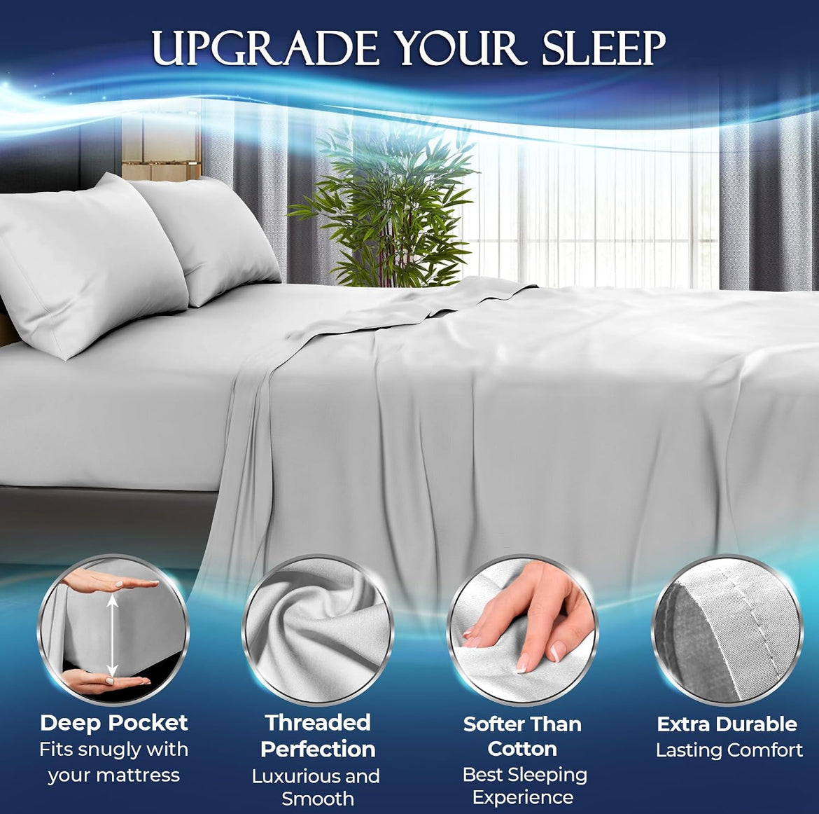 Cooling Bed Sheets Cal-King Set 4pcs - Luxurious & Soft California King Size Cooling Sheets - (White)