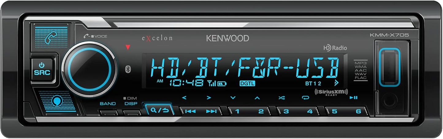 Kenwood KMM-X705 Excelon Digital Multimedia Car Stereo - Single DIN with Bluetooth, AM/FM HD Radio, Alexa Built in, Variable Color, SiriusXM