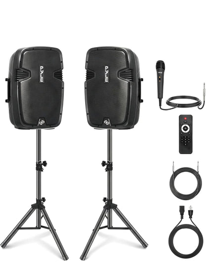 Draadlose Draagbare PA Luidsprekerstelsel - 1800W Hoëkrag Bluetooth-versoenbare Aktiewe + Passiewe Paar Buiteklankluidsprekers met USB SD MP3 AUX - 35mm Montering, 2 Staanders, Mikrofoon, Afstandbeheer