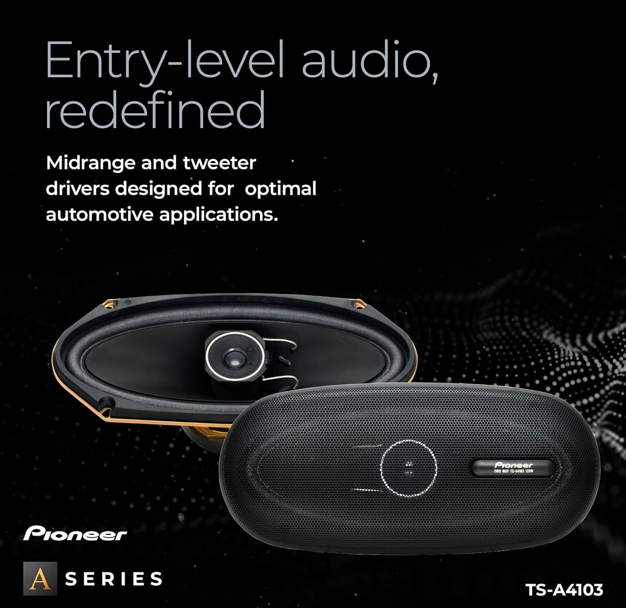 Pioneer TS-A4103, haut-parleurs audio de voiture 2 voies, gamme complète, qualité sonore claire, installation facile et réponse améliorée des basses, 4 haut-parleurs de 10 pouces