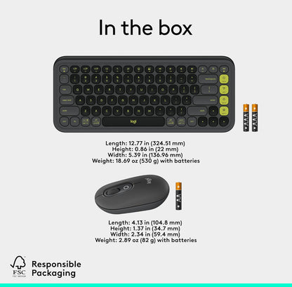 Logitech POP ICON Combo, Bluetooth-sleutelbord-en-muiskombo, Gemaklike Tik, programmeerbare Sleutels en Knoppies, Stil kliek, Maklike Wissel na tot 3 Toestelle – Grafiet en Lemmetjie
